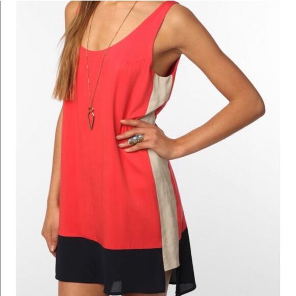 Urban Outfitters Sparkle & Fade Color Block Mix Media Slight Hi Low Mini Dress S - Picture 1 of 8